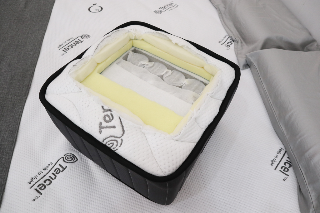 台灣製造天然乳膠獨立筒床墊價位直立蜂巢台灣品牌床墊推薦橘家床墊100%天絲